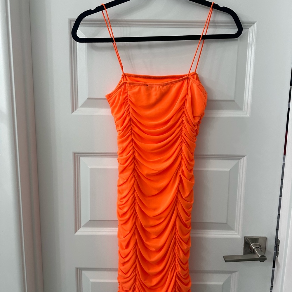Vibrant Orange Ruched Dress - Picture 2 of 2